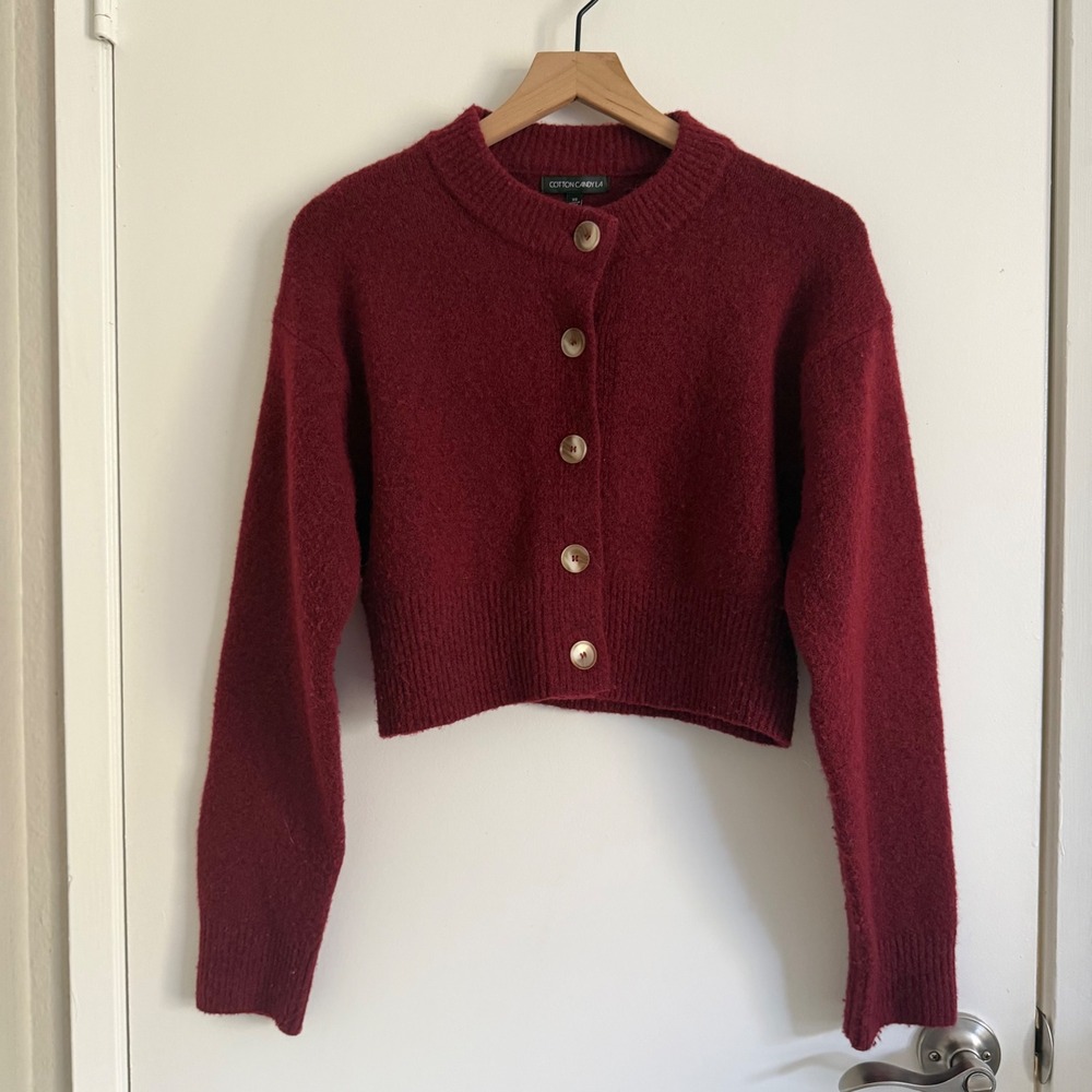 Cotton Candy LA Burgundy Cropped Cardigan FallRunway Preppy Dark Academia Chic